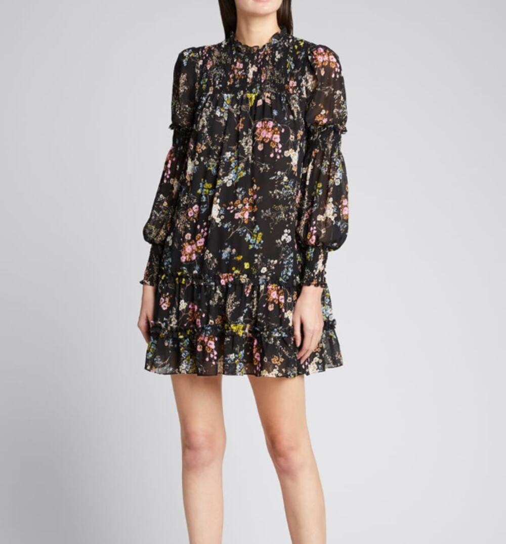 Cinq a Sept Black Floral Stephanie Long Sleeve Puff Sleeve Dress (10)